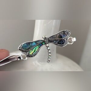 Laura Ford Paua Sea Shell inlays, iridescent Dragonfly silvertone bracelet